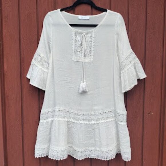 CUPSHE | White Lace Crochet Semi Sheer Bathing Suit Swim Beach Cover Up Mini - Picture 1 of 9